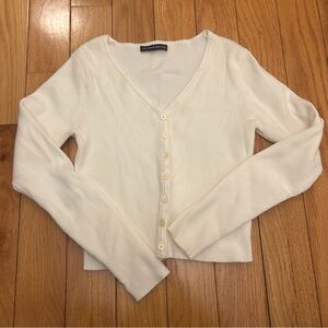 Brandy Melville White Ribbed Button-Up Cardigan
